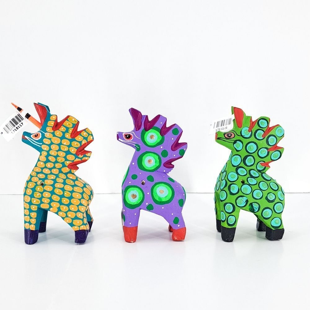 Alebrije Figurines Set Handpainted Wood Mexican Folk Art Pegasus Unicorn‎ Decor